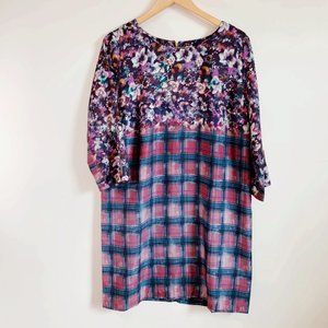 Anthropologie Maeve Floral & Plaid Print Shift Dress L